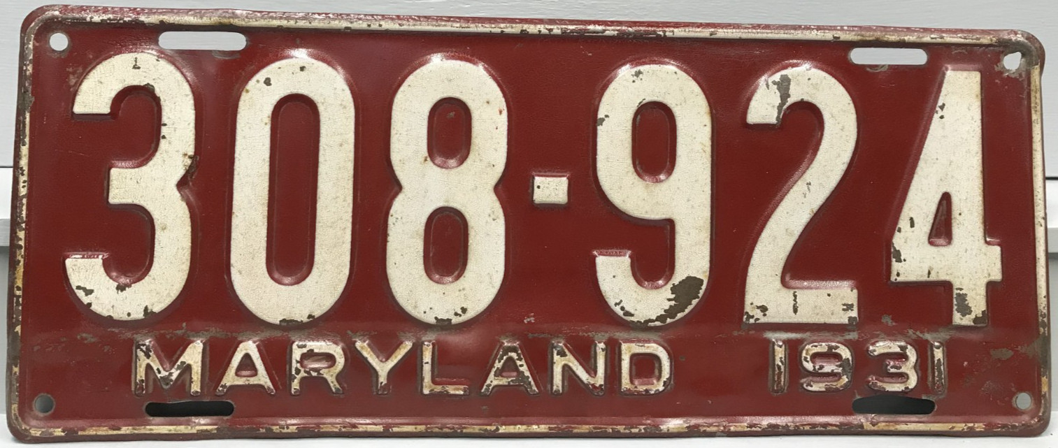 1931 Maryland License Plate 308-924
