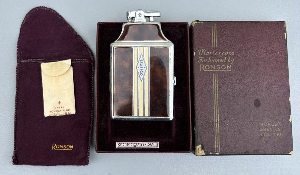 Vintage Ronson Mastercase Cigarette Case Lighter Combo with Pouch & Box