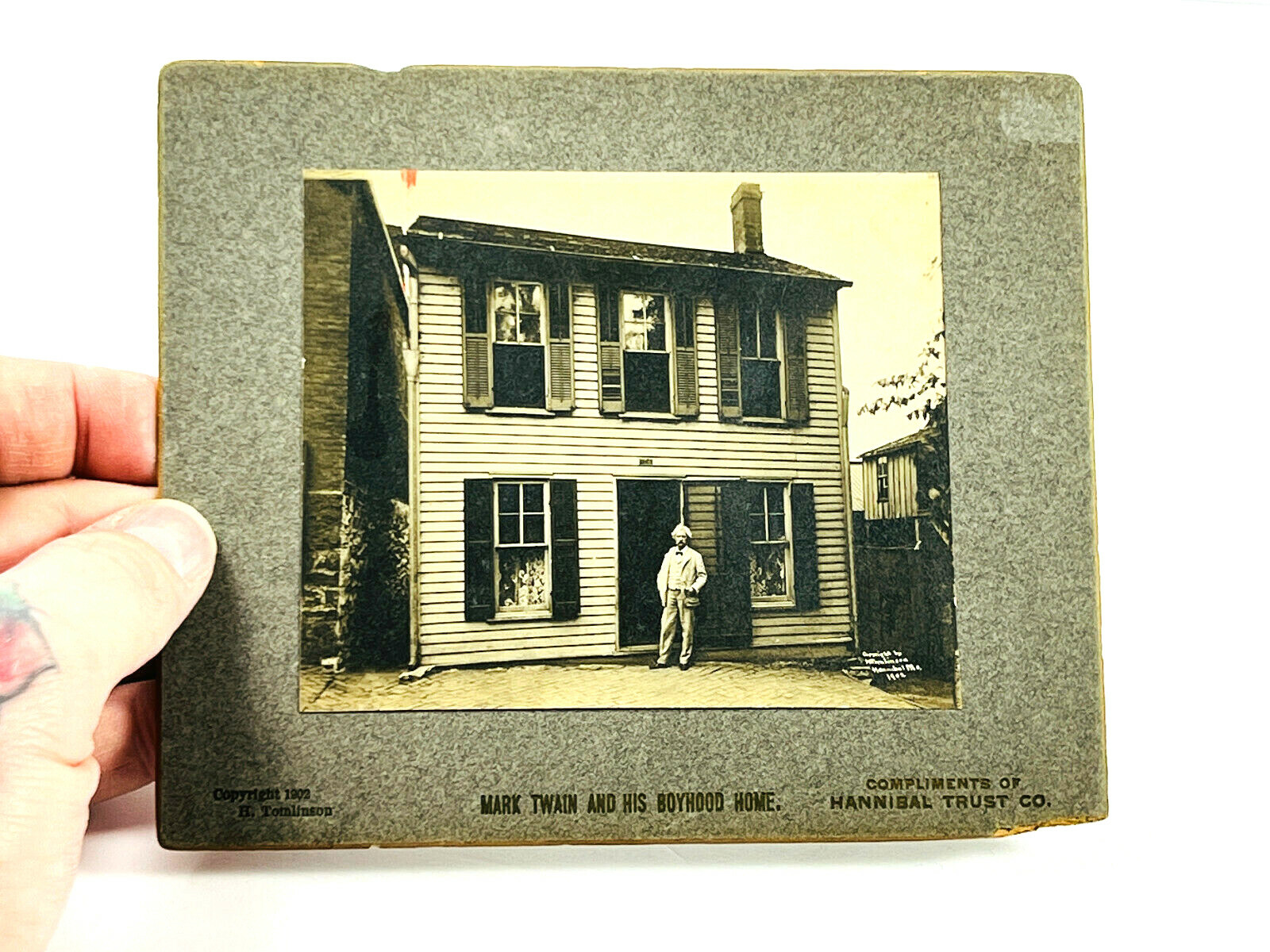 RARE 1902 Original Mark Twain & His Boyhood Home Cabinet Photo Hannibal MO RARE 1902 Original Mark Twain & His Boyhood Home Cabinet Photo Hannibal MO