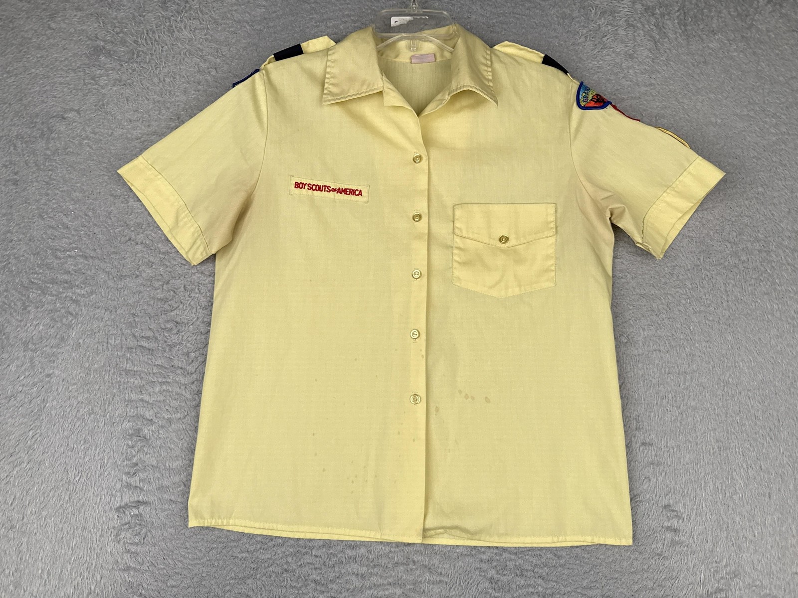 VINTAGE Boy Scouts Of America Yellow Short Sleeve Uniform Shirt Den Leader