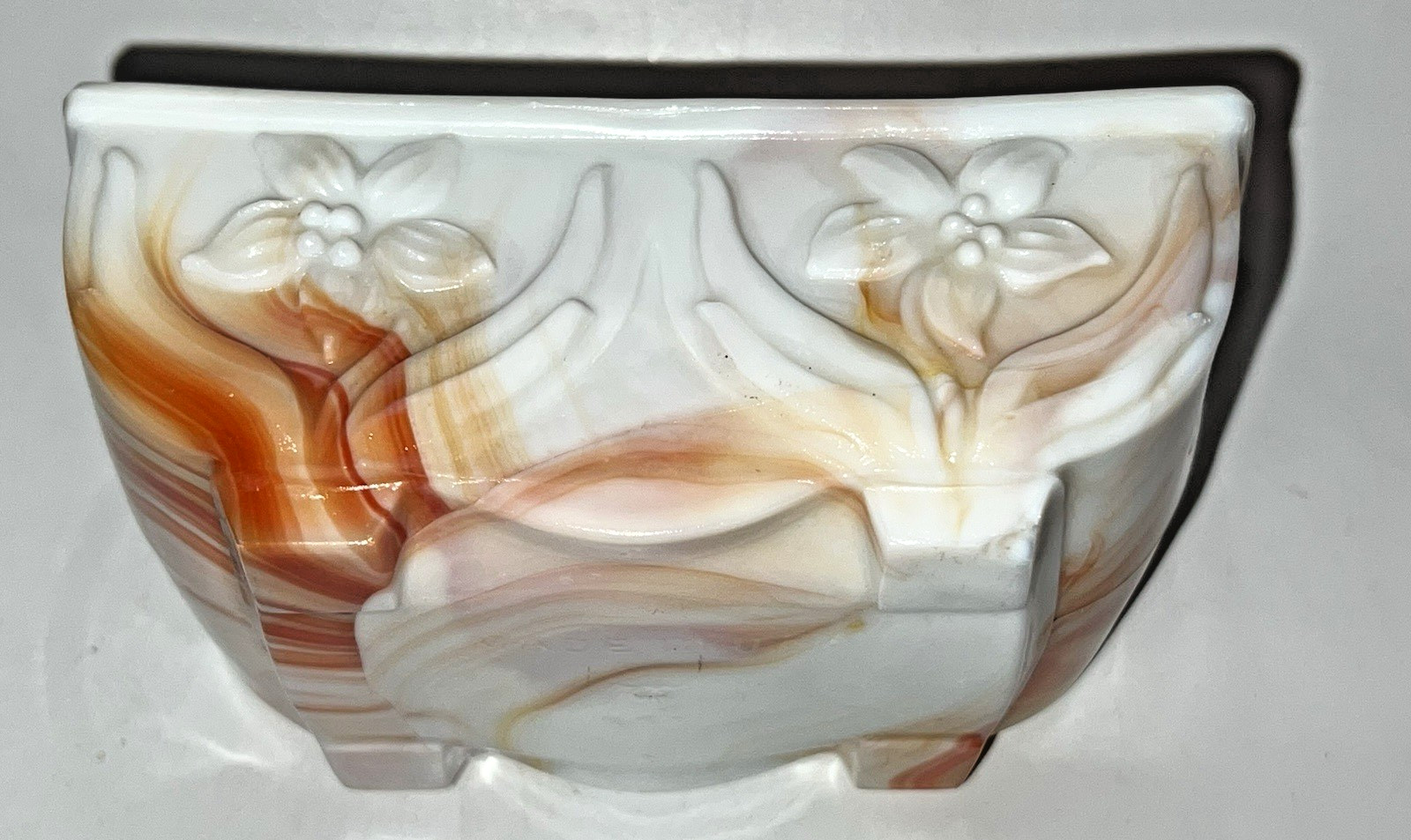Akro Agate Slag Glass Lily Planter USA  MCM