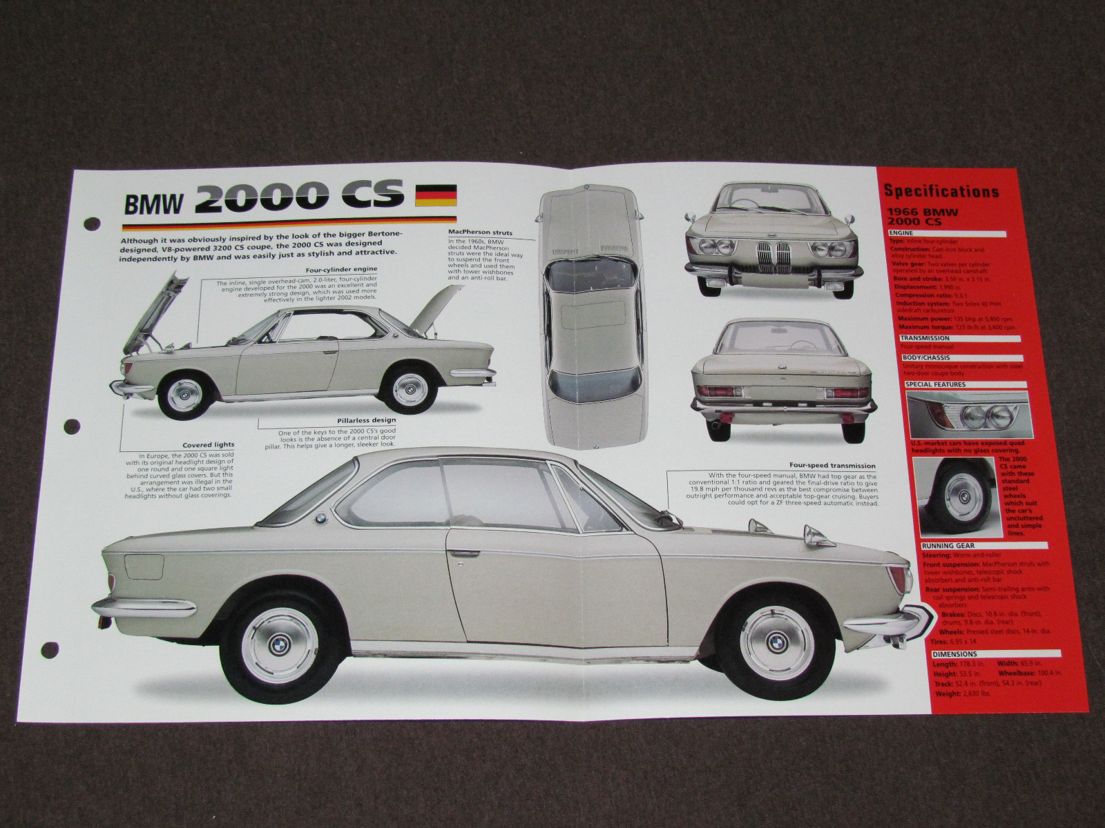 1965-1969 BMW 2000 CS (1966) German Car SPEC SHEET BROCHURE PHOTO BOOKLET