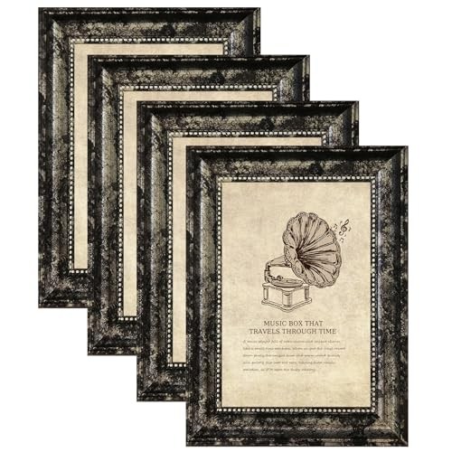 5x7 Picture Frame with Real Glass, 4 set Ornate 5x7in ps-Black silver-4pcs