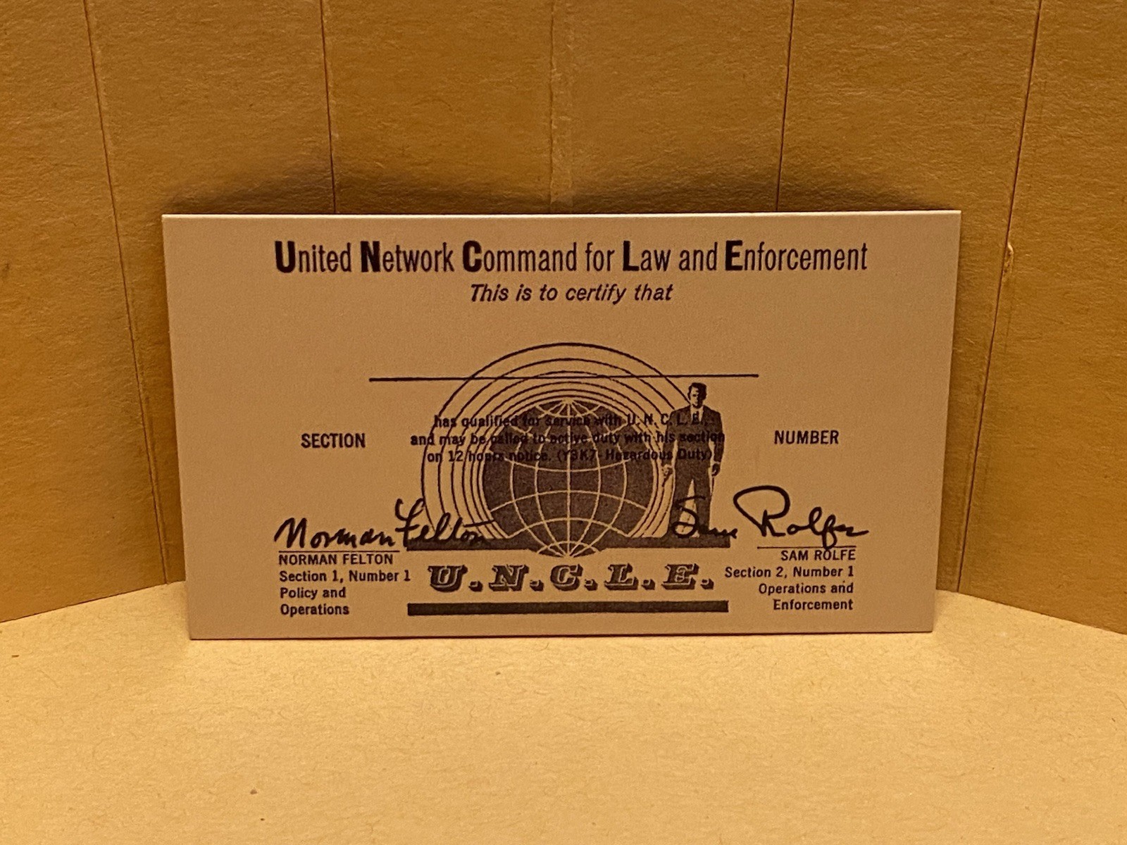MAN FROM U.N.C.L.E. MEMBERSHIP CARD - TAN VERSION NO BORDER - VINTAGE REPRINT