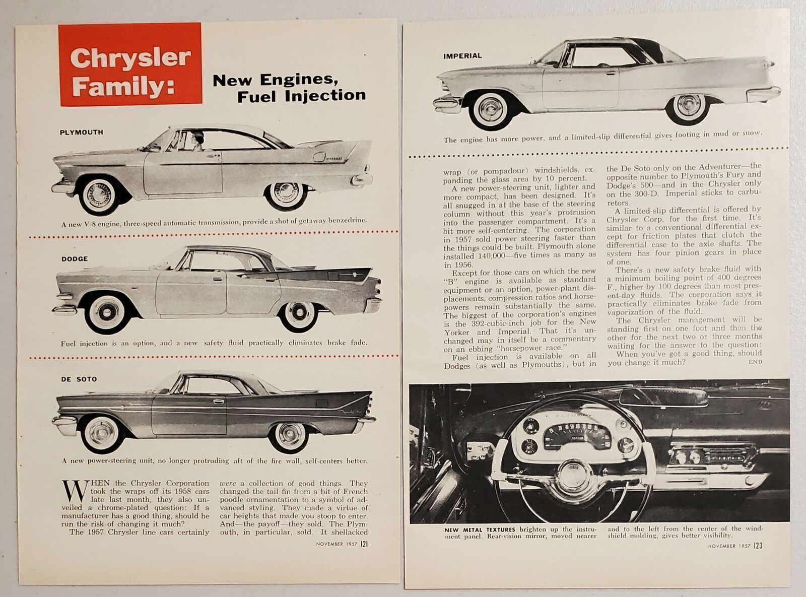 1958 Magazine Photos Article Chrysler Cars Plymouth,Dodge,De Soto,Imperial