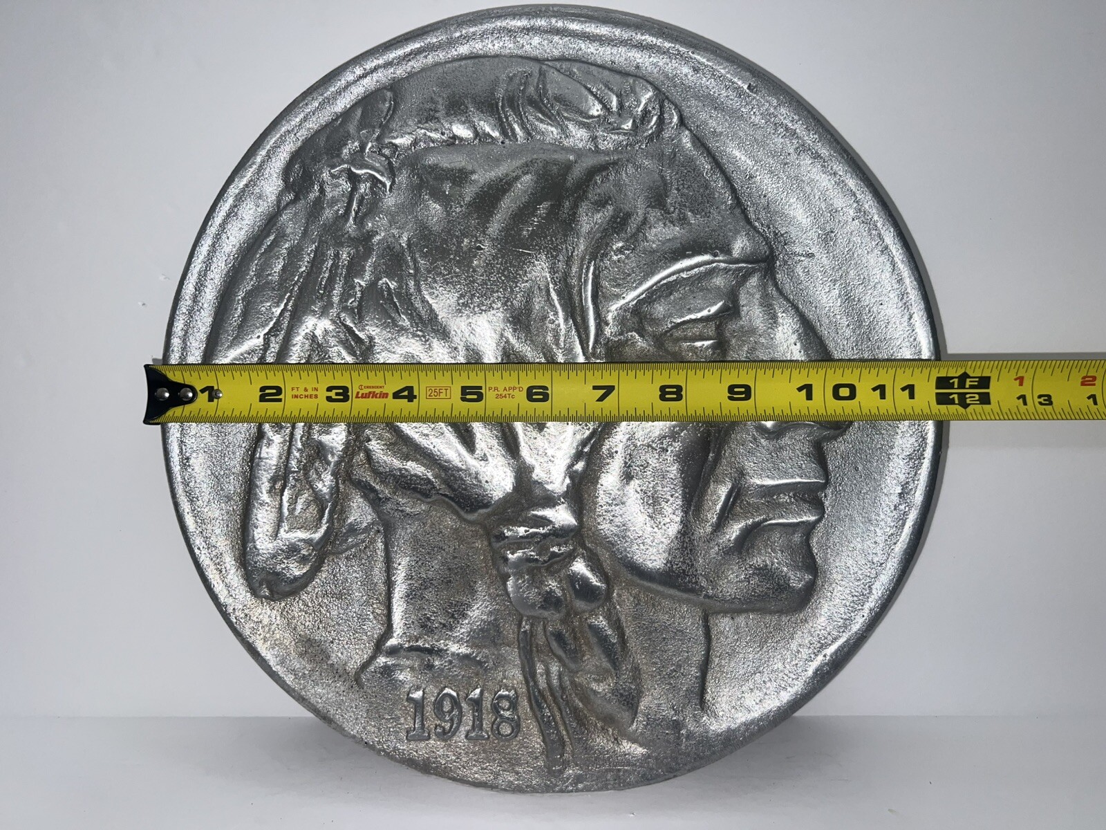 Vintage Cast Aluminum ENLARGED 1918 Buffalo Nickel RARE Plaque Collectable
