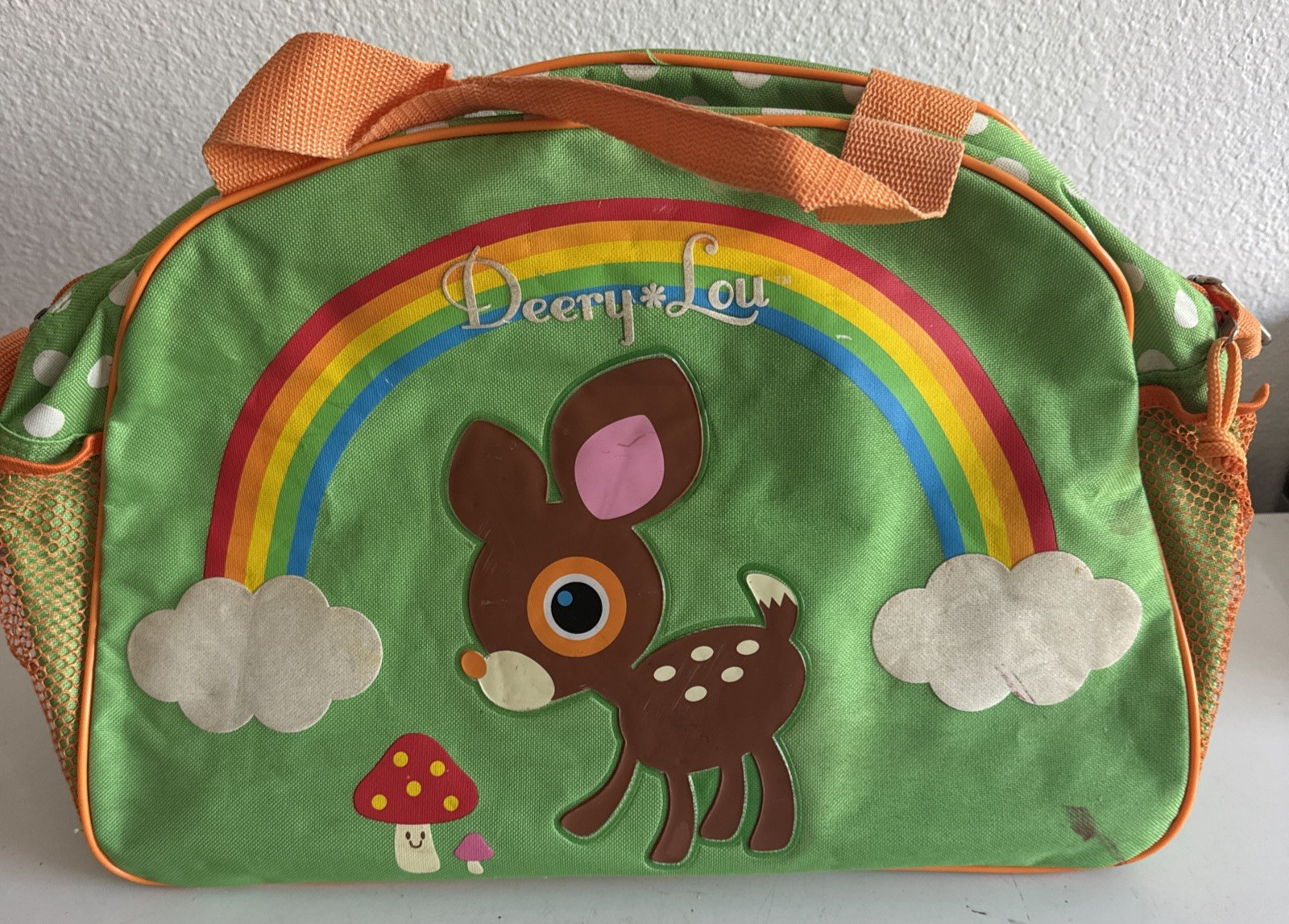 Vintage Sanrio Deery Lou overnight travel Duffle Bag Fixer green rainbow 16\'\'