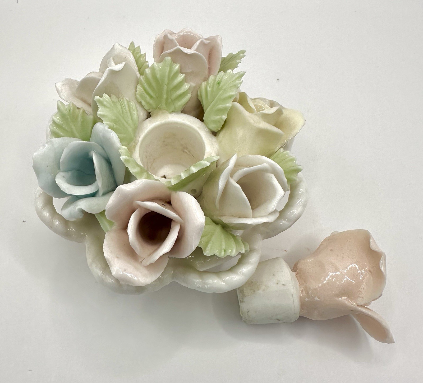 VTG Porcelain Rose Basket Perfumer or Candle Holder Removable Center Rose, Japan VTG Porcelain Rose Basket Perfumer or Candle Holder Removable Center Rose, Japan