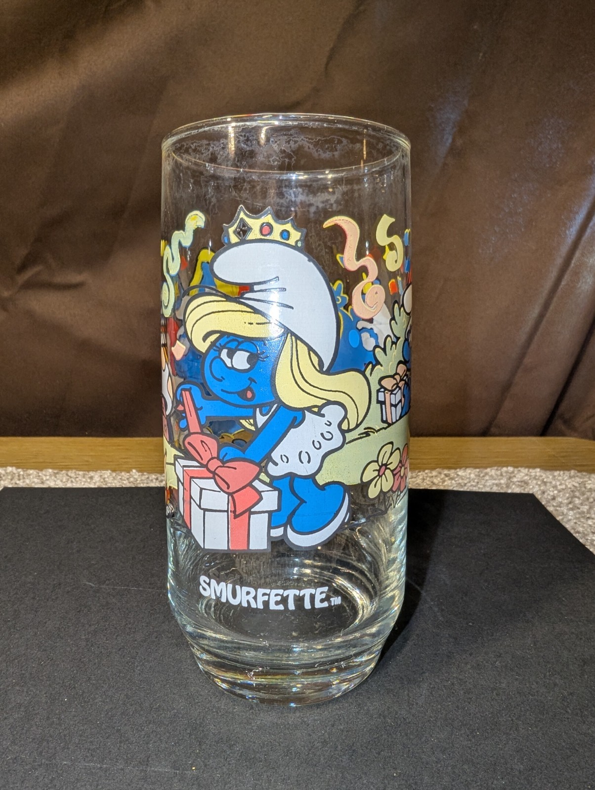 Vintage 1983 Peyo Smurfs Smurfette 12oz Tumbler Glass Wallace Berrie & Co.