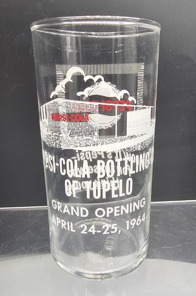 1964 PEPSI Cola Bottling Co. of Tupelo MS Grand Opening Commemorative Glass