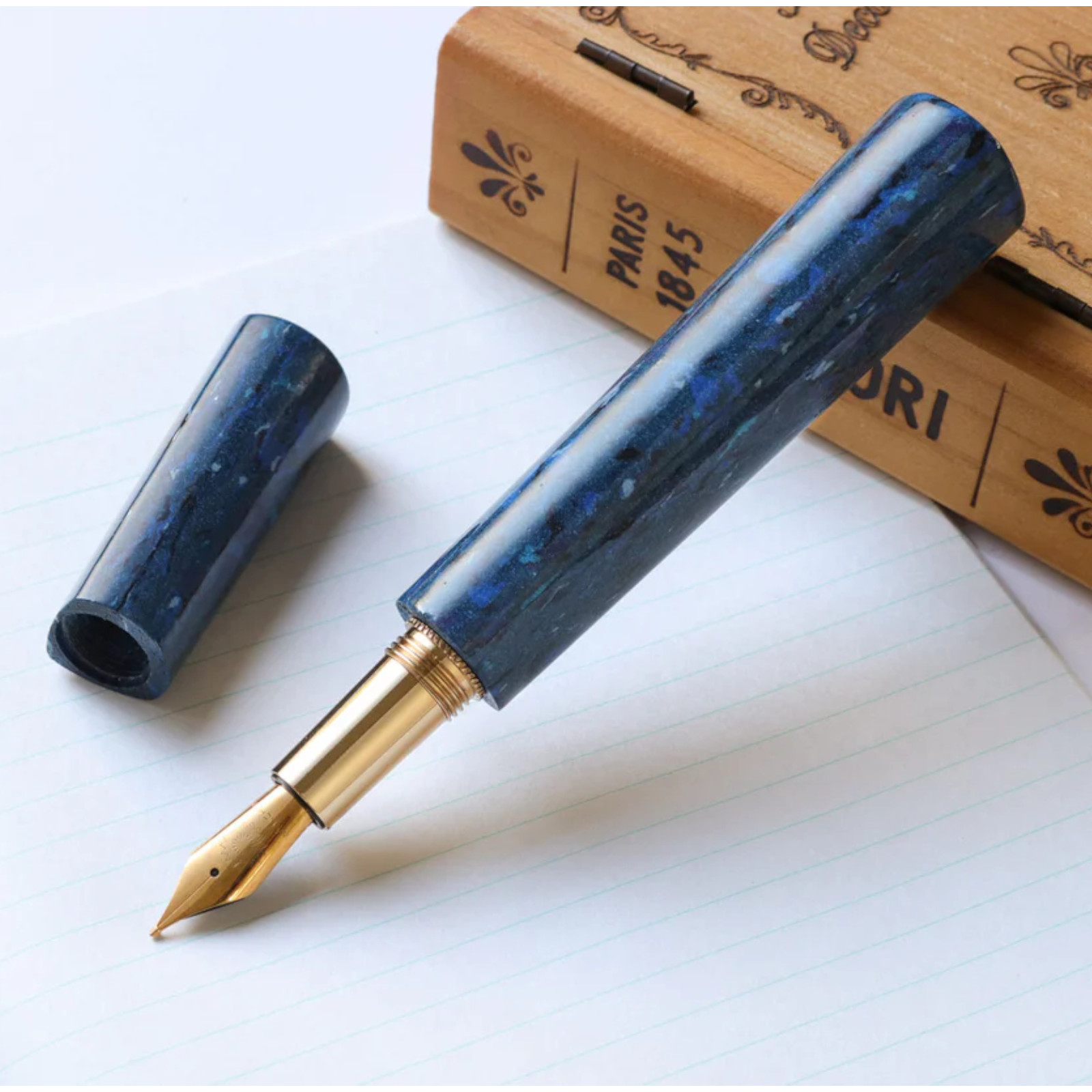 Wancher FLUX AZURE Blue Fountain Pen Gold Nib EF NEW