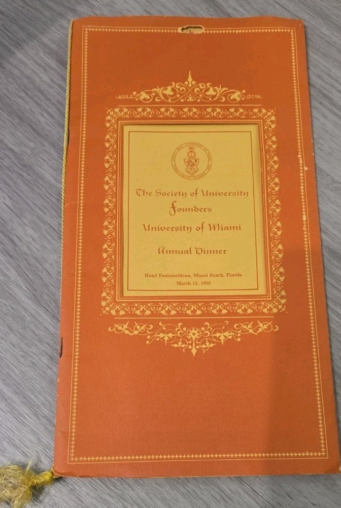 RARE 1968 Society Of University Founders Dinner Brochure University Of Miami 