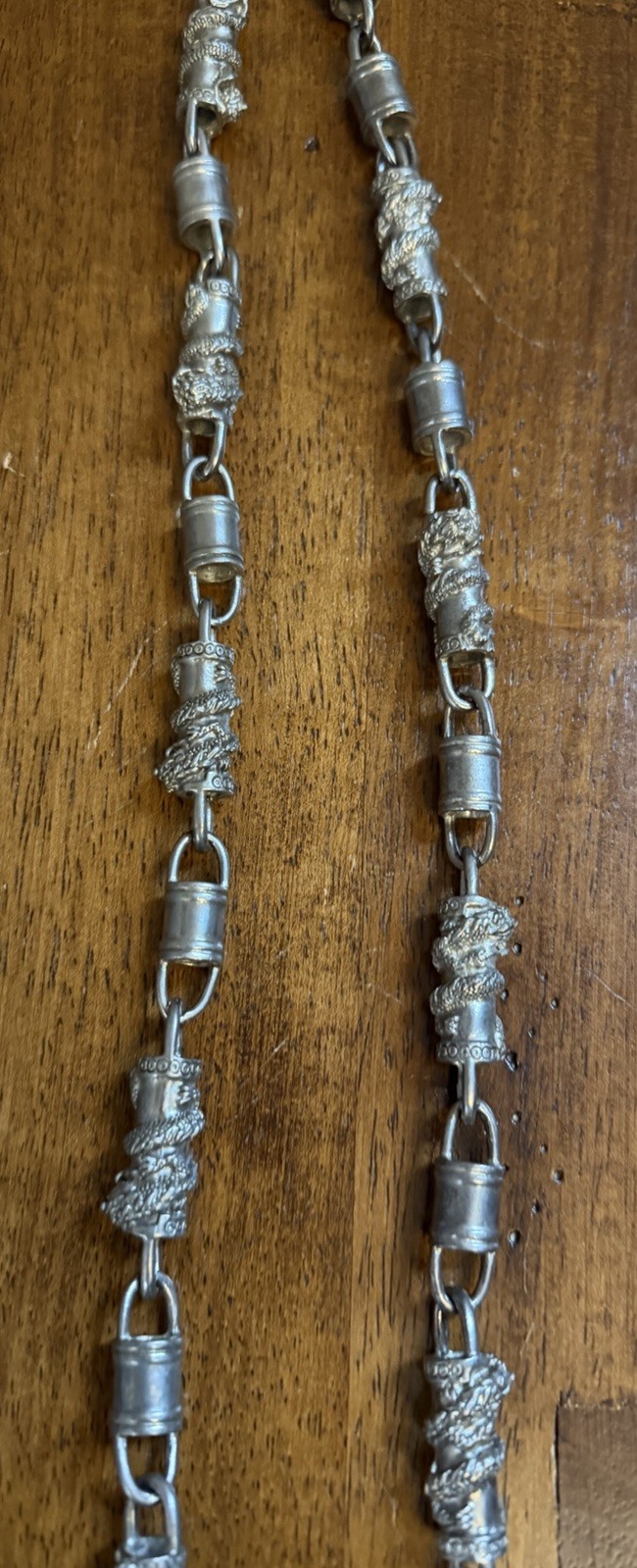 UNUSUAL HEAVY SILVER CHAIN W/ DRAGONS CHINESE TIBETAN BALI 34\