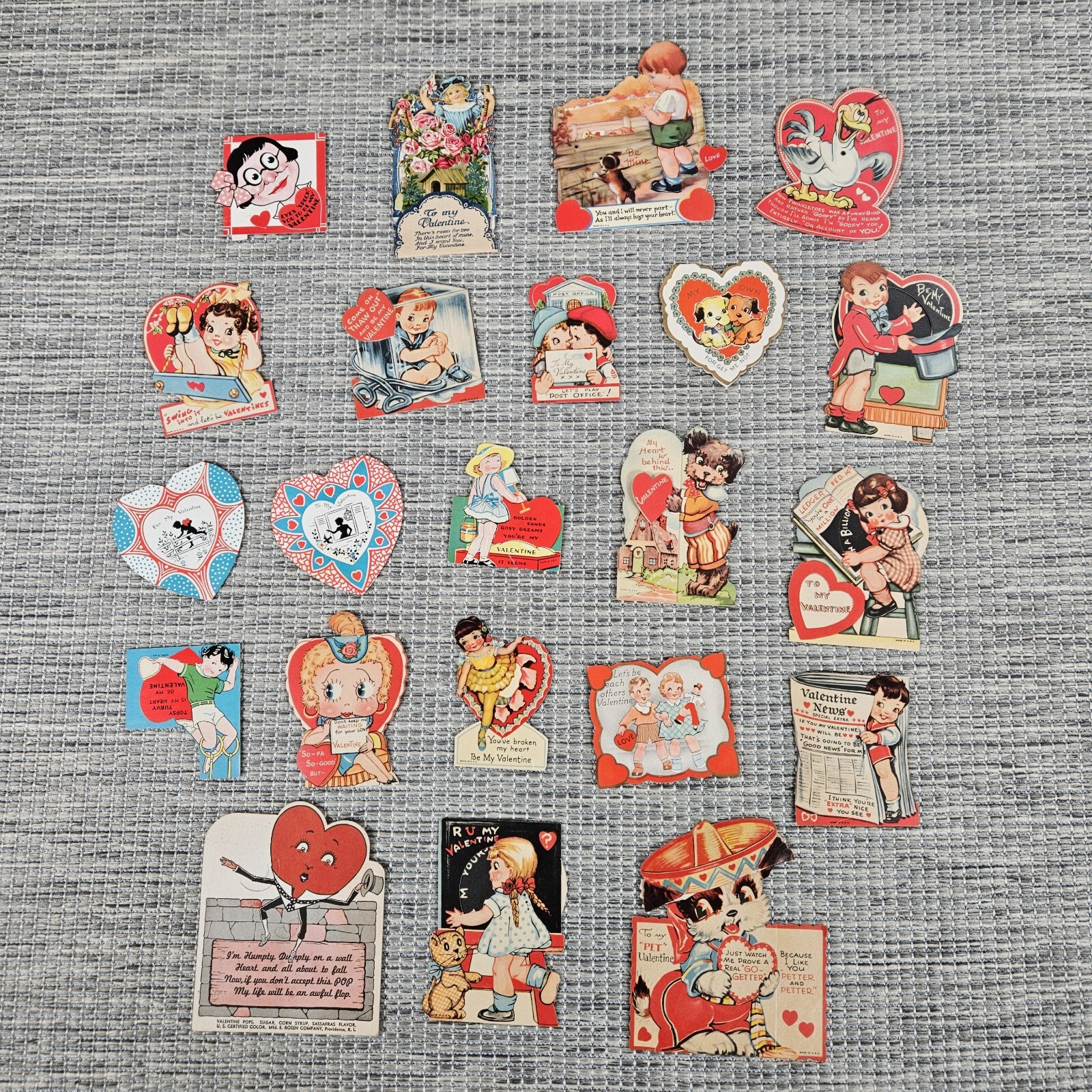 1930\'s-50\'s USA Valentines Super Fun Lot (22) Mechanical Die Cut and More