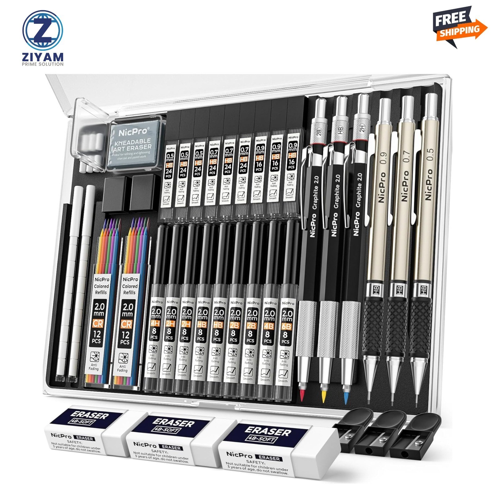 35PCS Art Mechanical Pencils Set, 3 PCS Metal Drafting Pencil 0.5 mm & 0.7 mm &
