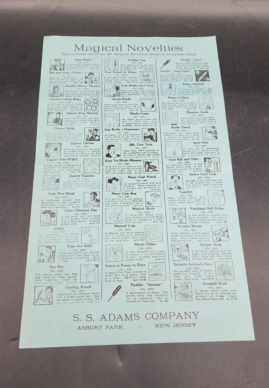Vintage S.S. ADAMS Co Magical Novelties Advertising Salespaper  8.5