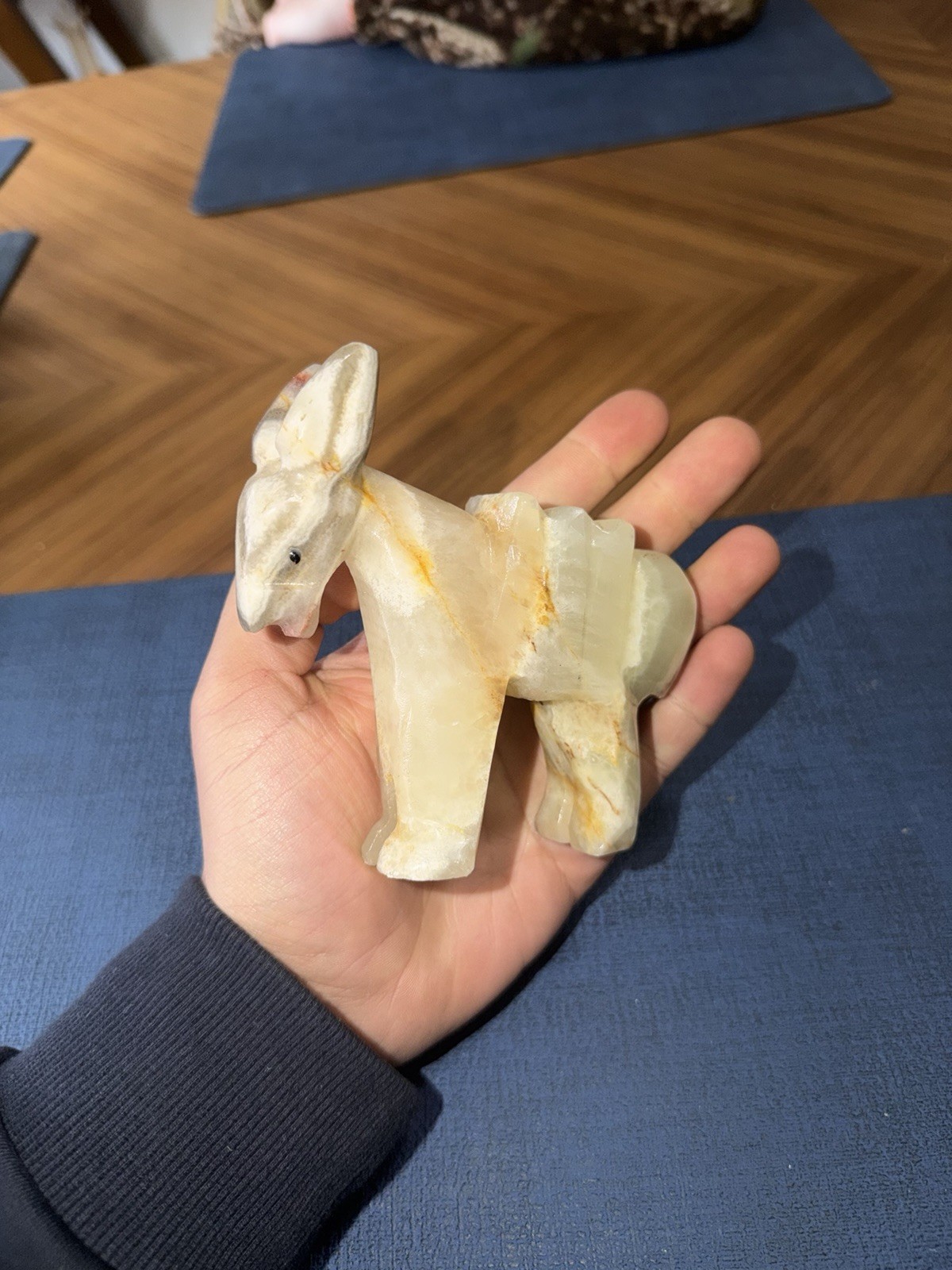 Vintage Carved White Onyx Donkey Alabaster Stone Mule Marble Burrow Figurine MCM