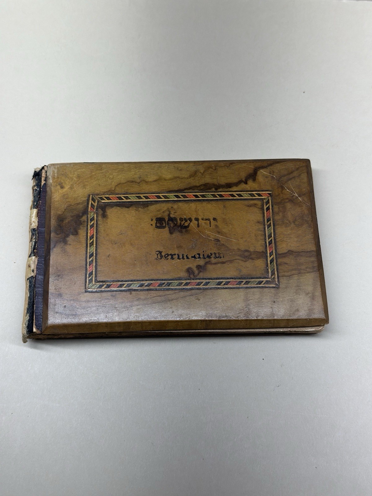 Antique c1900 Flowers of the Holy Land Jerusalem Olive Wood Album Judaica