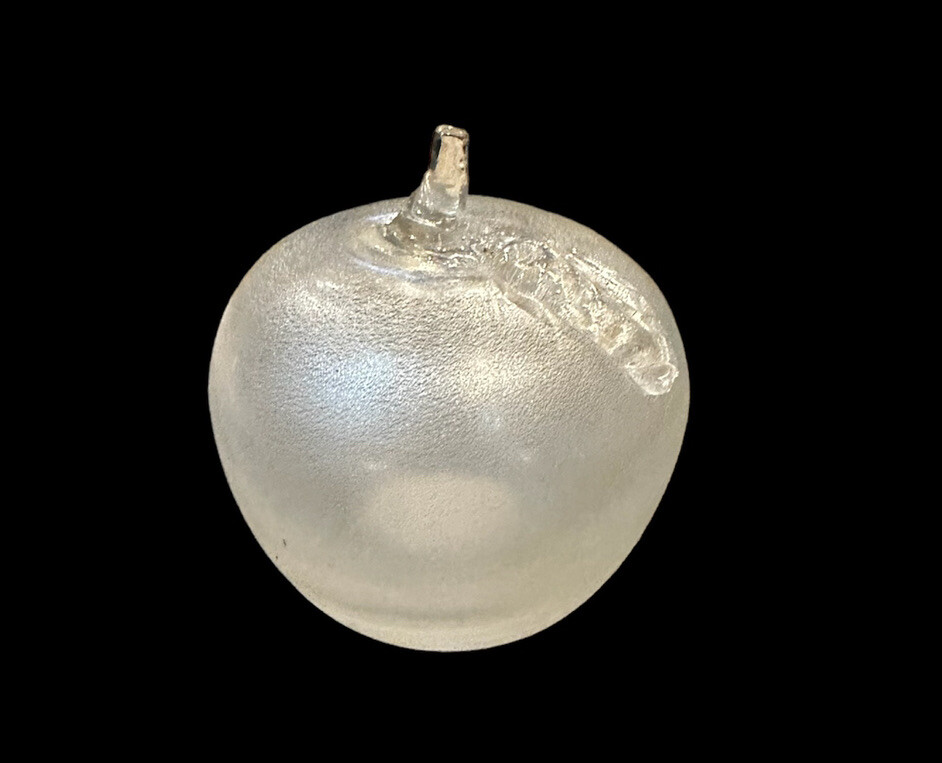 Frosted Glass APPLE Paperweight Textured, Pearl White Finish 3.5