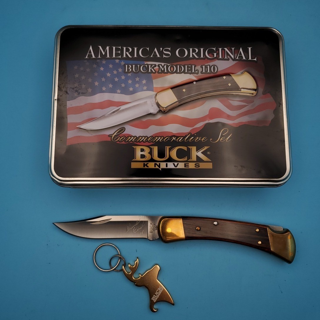 Buck 110 Folding Hunter Knife Commemorative Set Chuck Buck Signed 2008