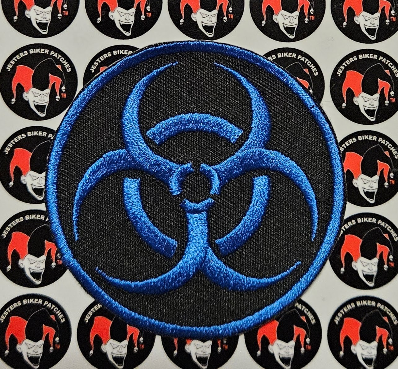 Biohazard Symbol Blue and Black Embroidered Patch