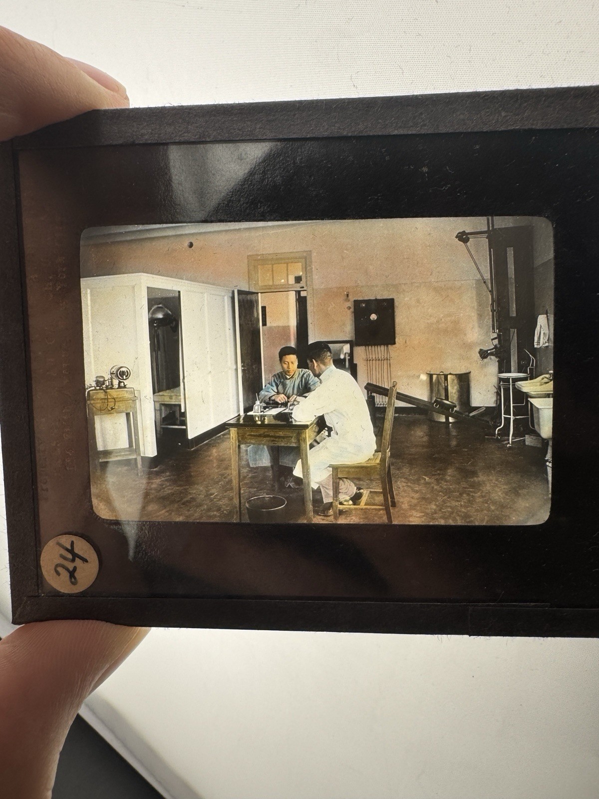 Antqiue Magic Lantern Slide Chinese Electro Therapy Doctors Office W/ Consult?