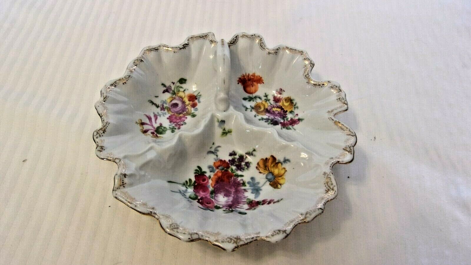 Vintage Ceramic Nut Candy Bowl With Handle Divided from Nippon Japan