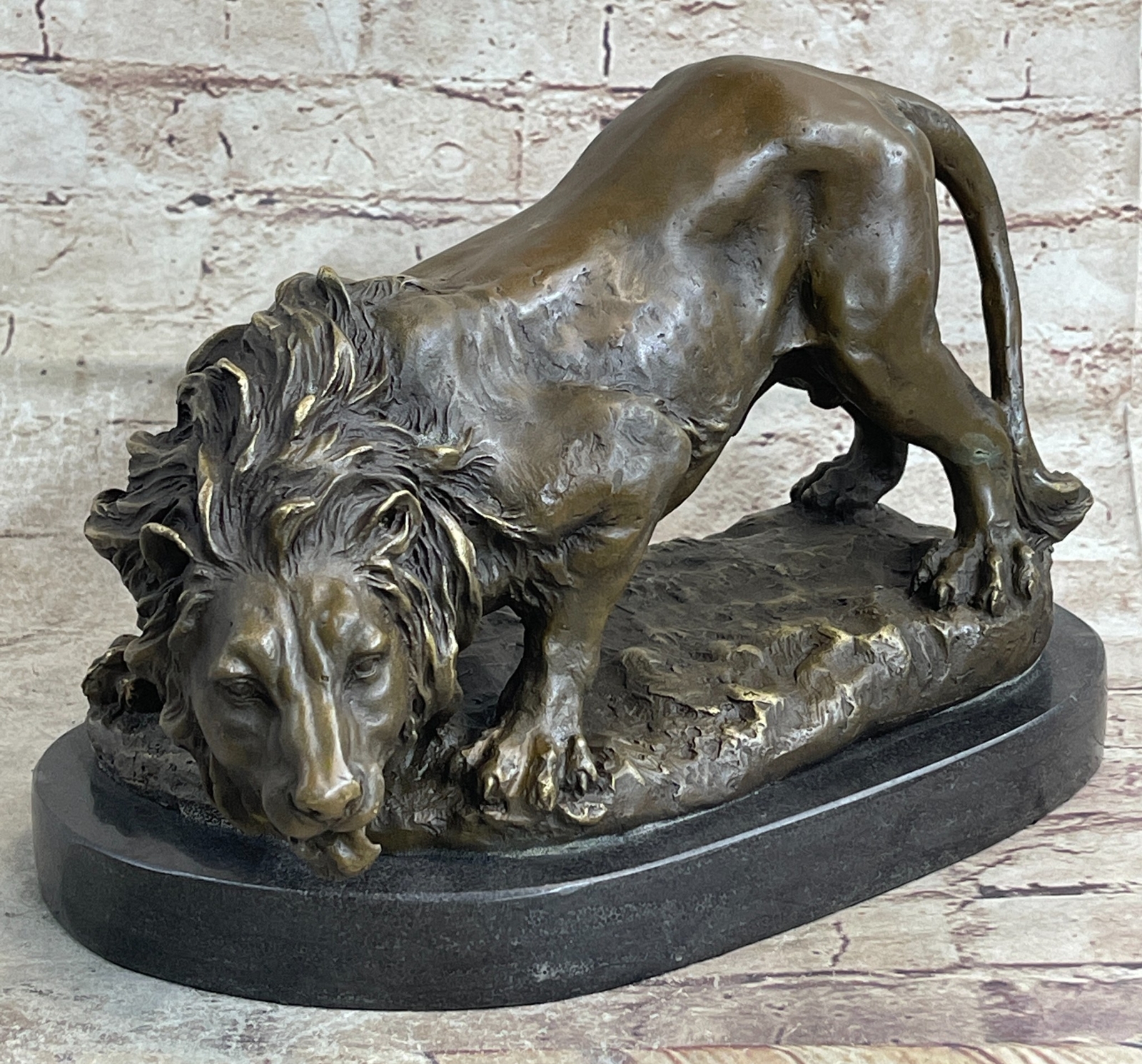 Real Bronze Metal Statue on Marble Base Male Lion Sculpture Art Deco Figure Deal