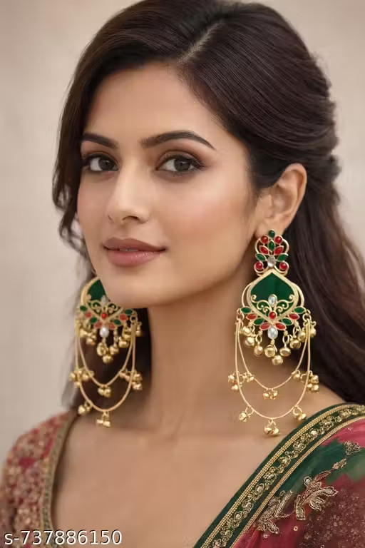 Indian Traditional Gold Plated Kashmiri ghunghru Long Earrings for Women & Girls