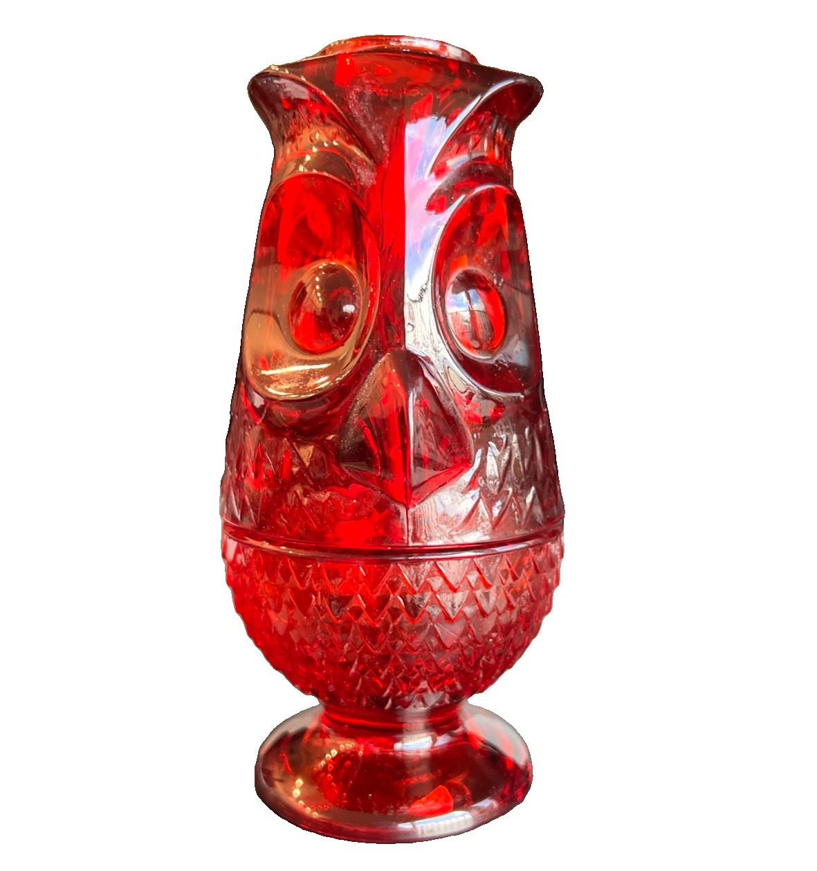 Vintage Viking Glass Beautiful Ruby Red Owl Fairy Lamp 🦉