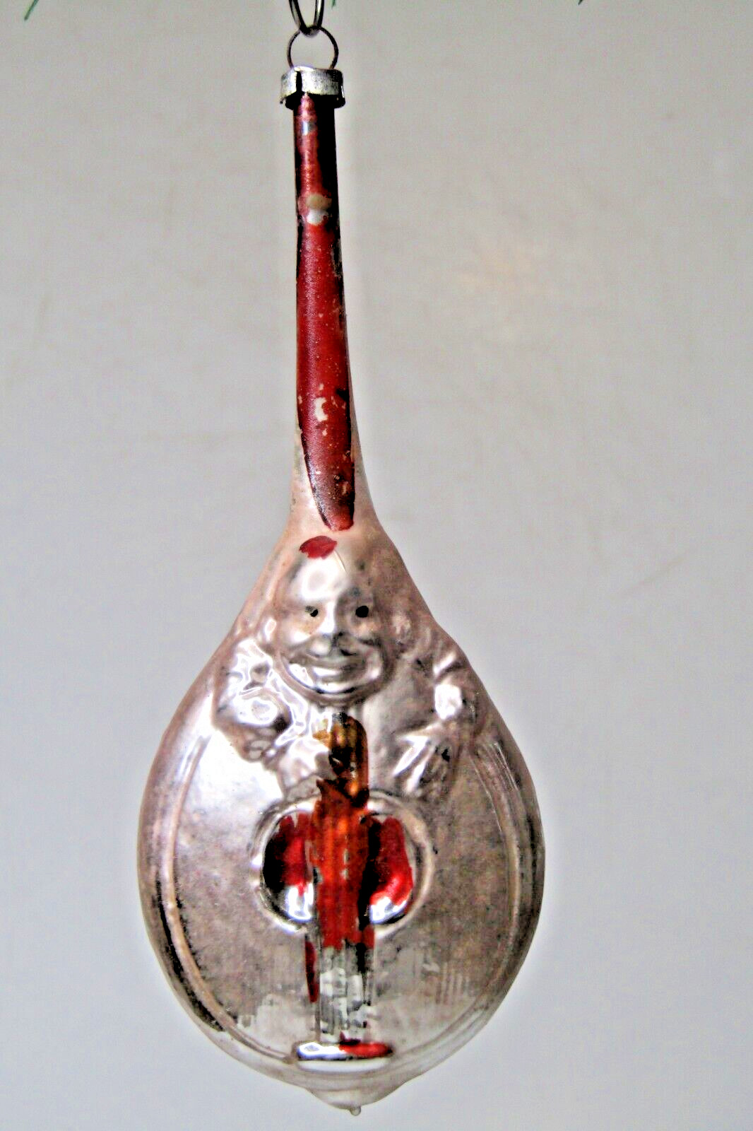 Antique Vintage Glass FAT Embossed Mandoline MAN Christmas Ornament Germany