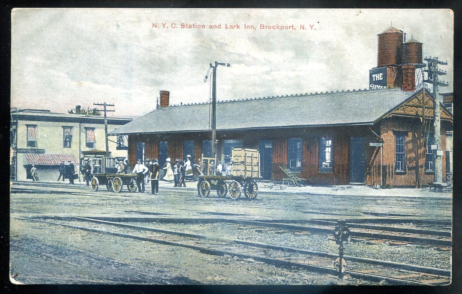 BROCKPORT NY Postcard 1910s Train Station Lark Inn