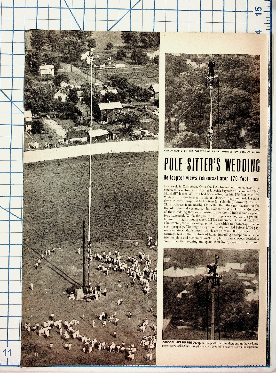 1946 Coshocton Ohio Pole Sitter Wedding Magazine Page Ephemera \