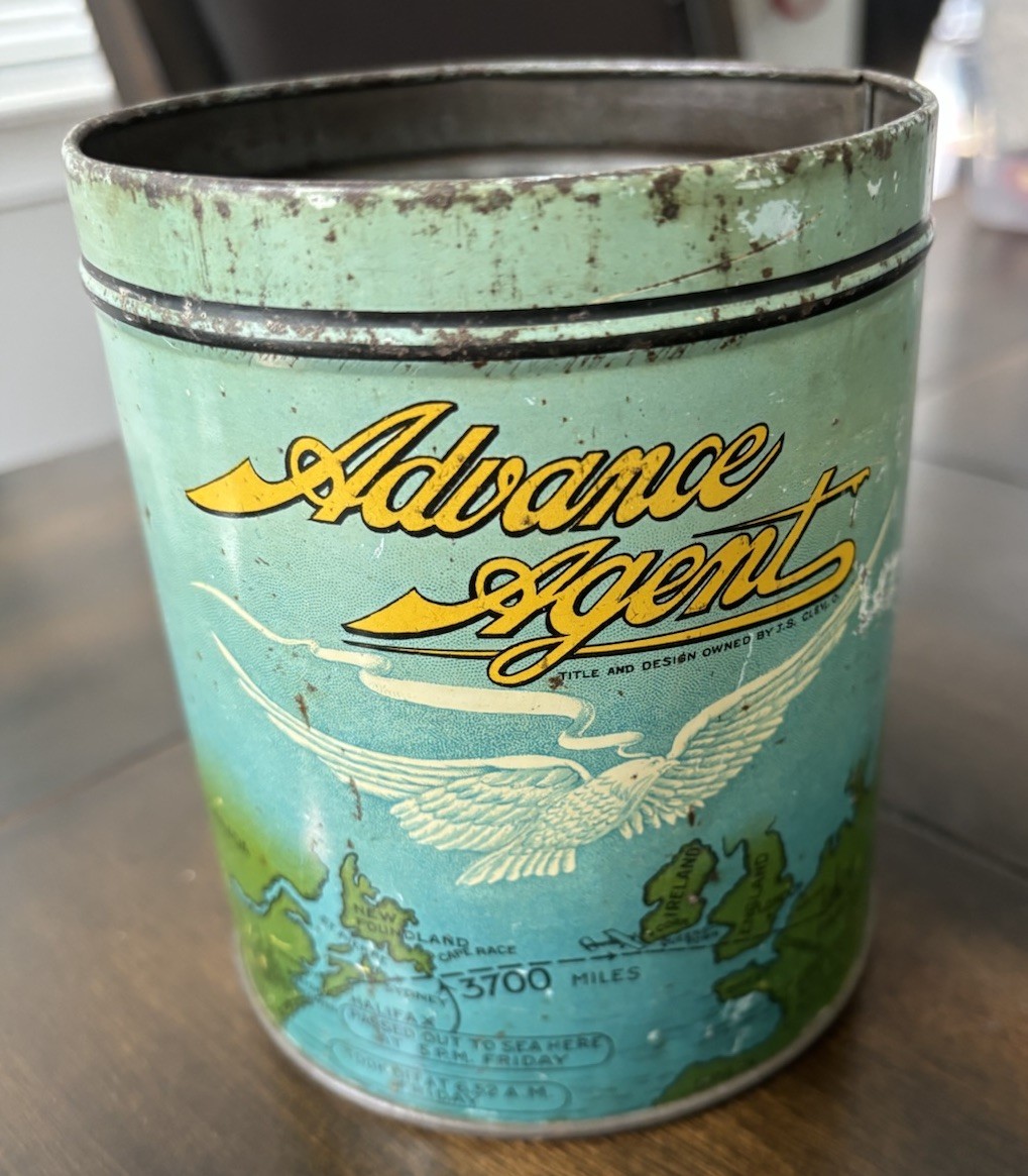 Vintage Advance Agent Tobacco Canister RARE Pennsylvania Early 1900's