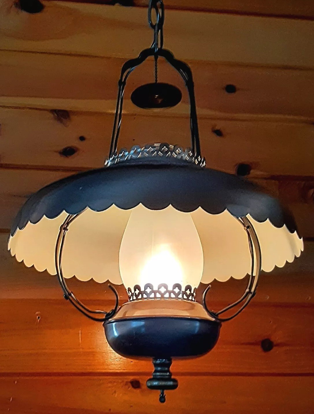 Vintage 1950's-70s Rustic Country Western Lantern Style Hanging Chandelier Light