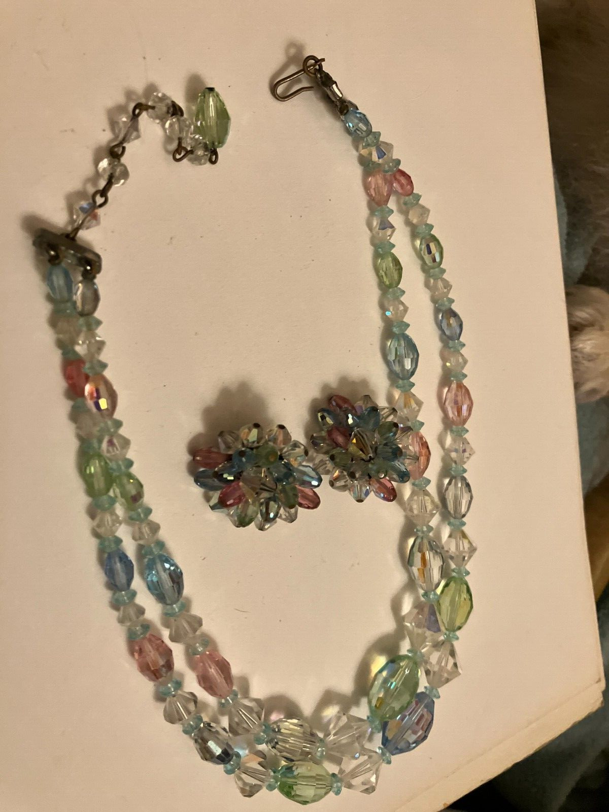 vintage estate DEMI CRYSTAL NECKLACE AND CLUSTER CLIP ON EARRINGS