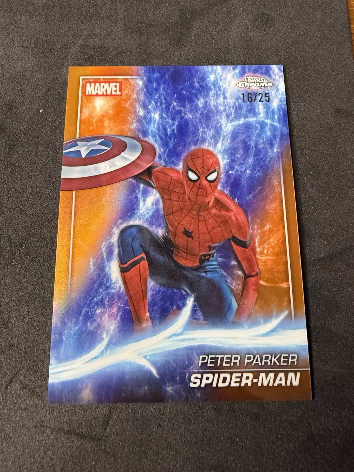2025 Topps Chrome Marvel 61 Spider-Man Peter Parker Orange Refractor #/25 True