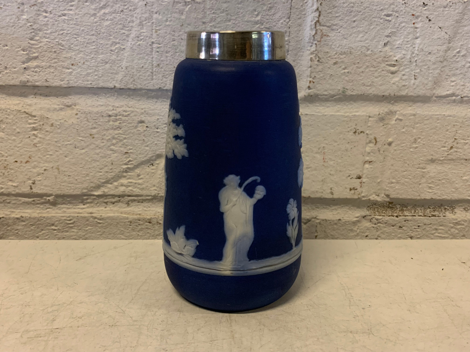 Antique Dudson Brothers Hanley England Royal Blue Jasperware Vase w/ Silver Rim Antique Dudson Brothers Hanley England Royal Blue Jasperware Vase w/ Silver Rim