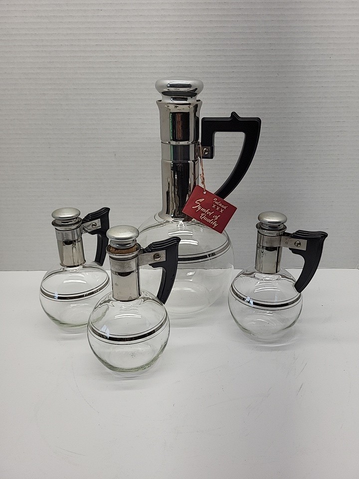 Vintage Inland Glass Coffee Carafe & Carafettes (3) Mid Century + Original Box