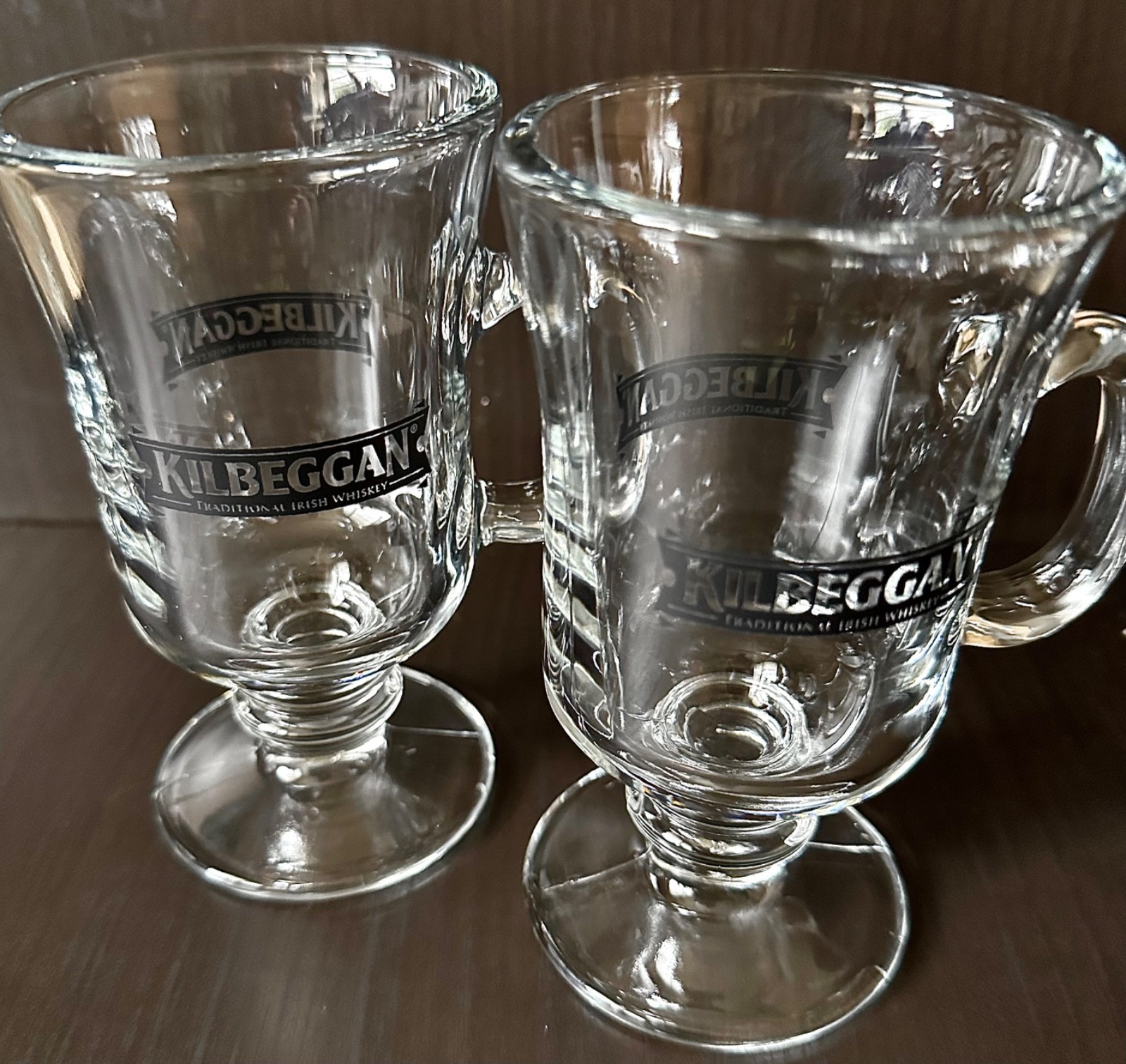 Vintage Kilbeggan Irish Coffee Glasses Set of 2 Black Logo Libbey 5295 NOS