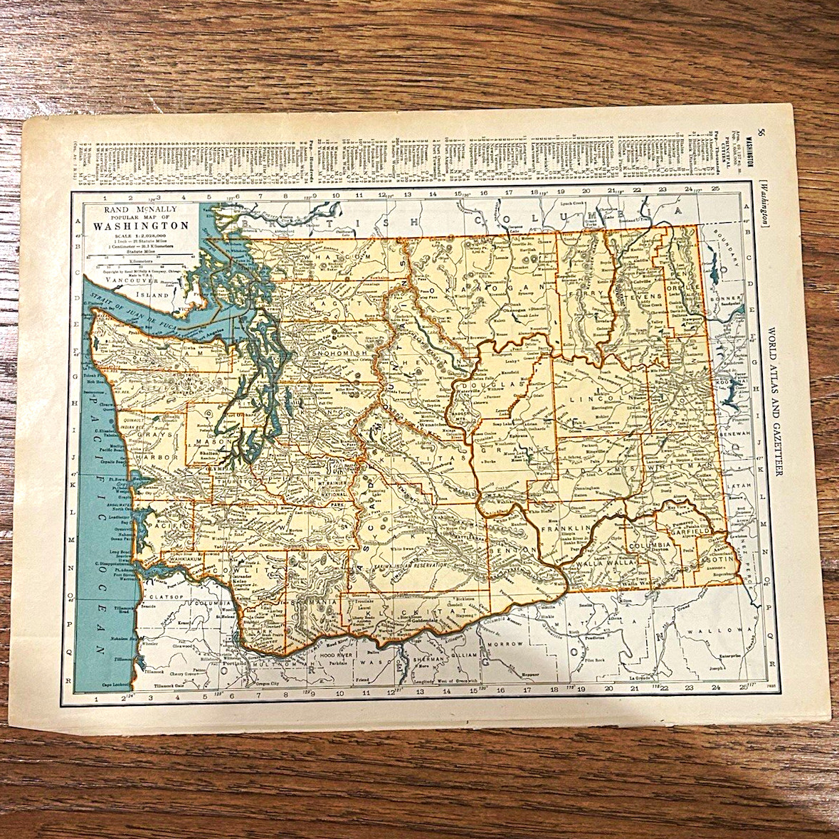 Antique 1937 map of State of Washington 14”x11”
