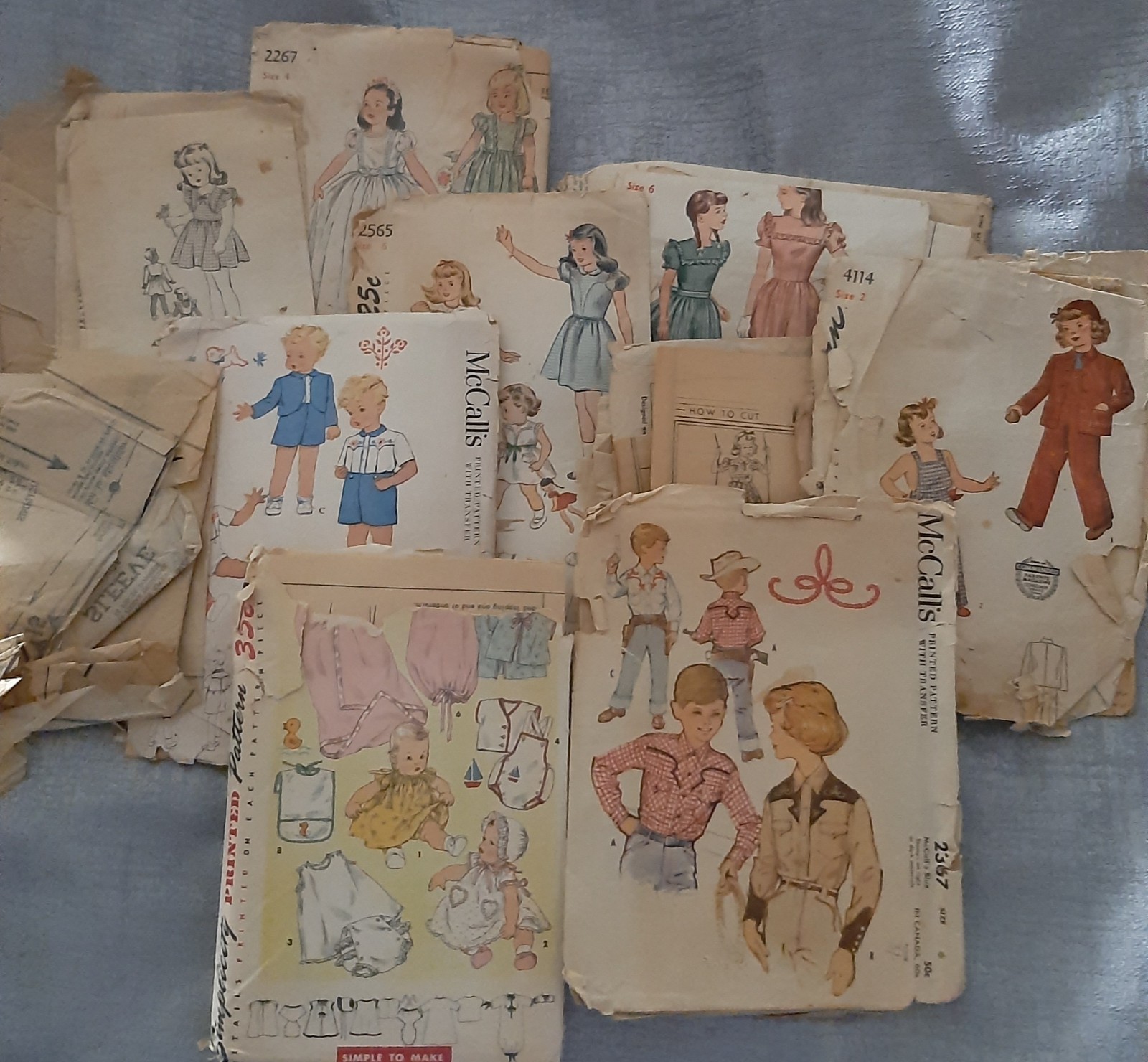 Vintage 1940\'s-1950\'s kids sewing patterns mixed lot as-is