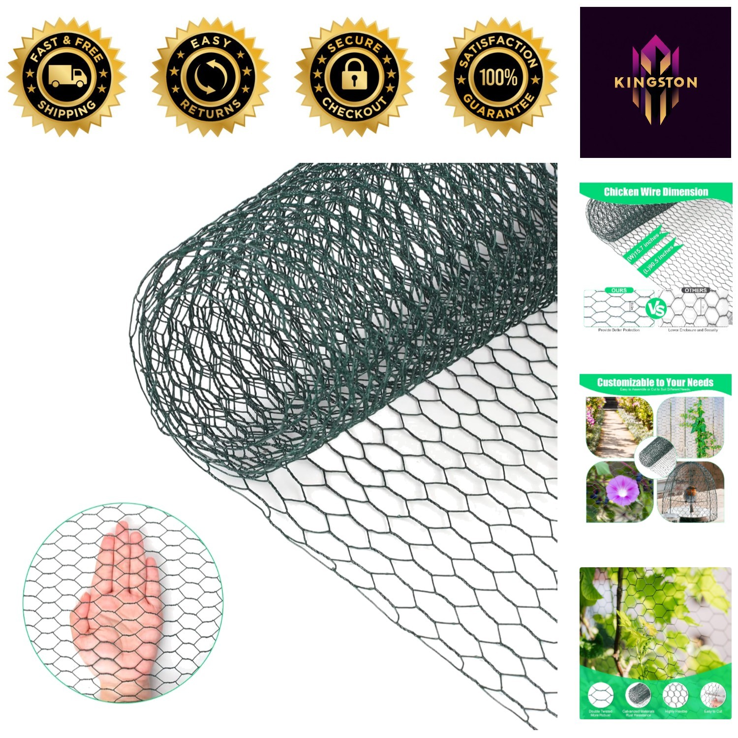 15.7 x 90.5 Inches Galvanized Chicken Wire - Ideal for Poultry, Garden, & DIY