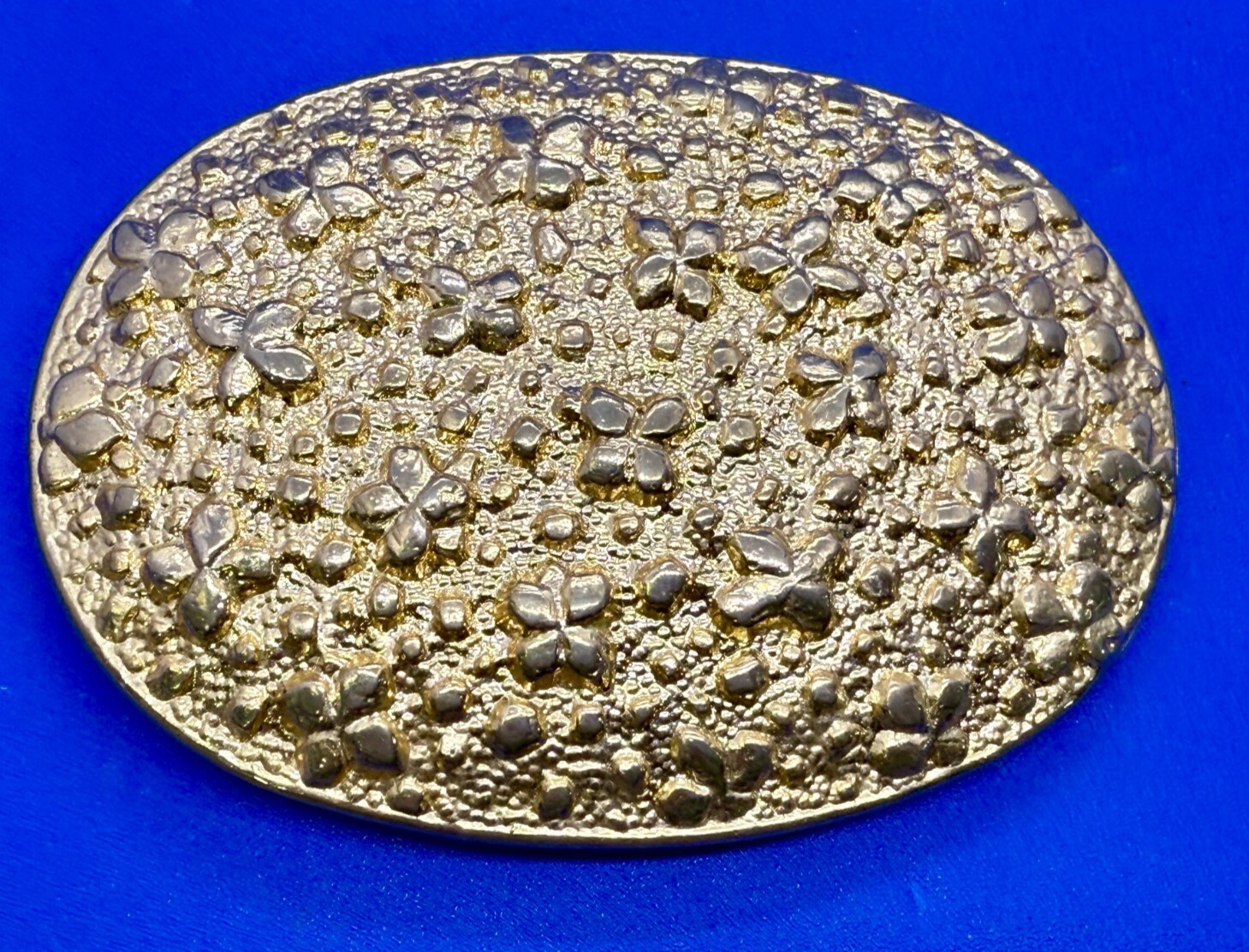 Textured Gold Nugget Theme Metal Gold Color Chunky Oval Belt Buckle 