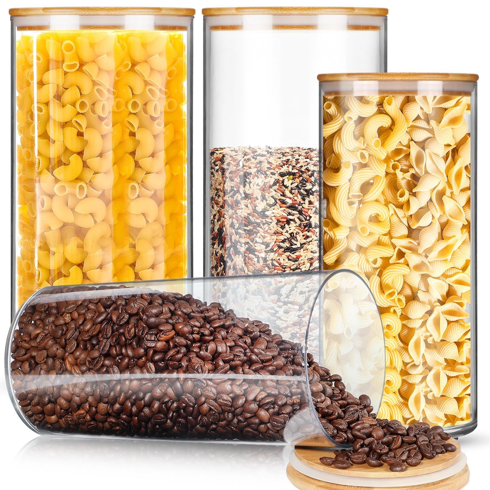 Vesici 4 Pcs Large Acrylic Storage Canister 180 oz and 93 oz Jars with Bamboo... Vesici 4 Pcs Large Acrylic Storage Canister 180 oz and 93 oz Jars with Bamboo...