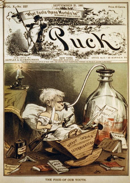 Puck Cover New York NY 1881 Infant in Crib Anti-Indian Dime Novel Cartoon