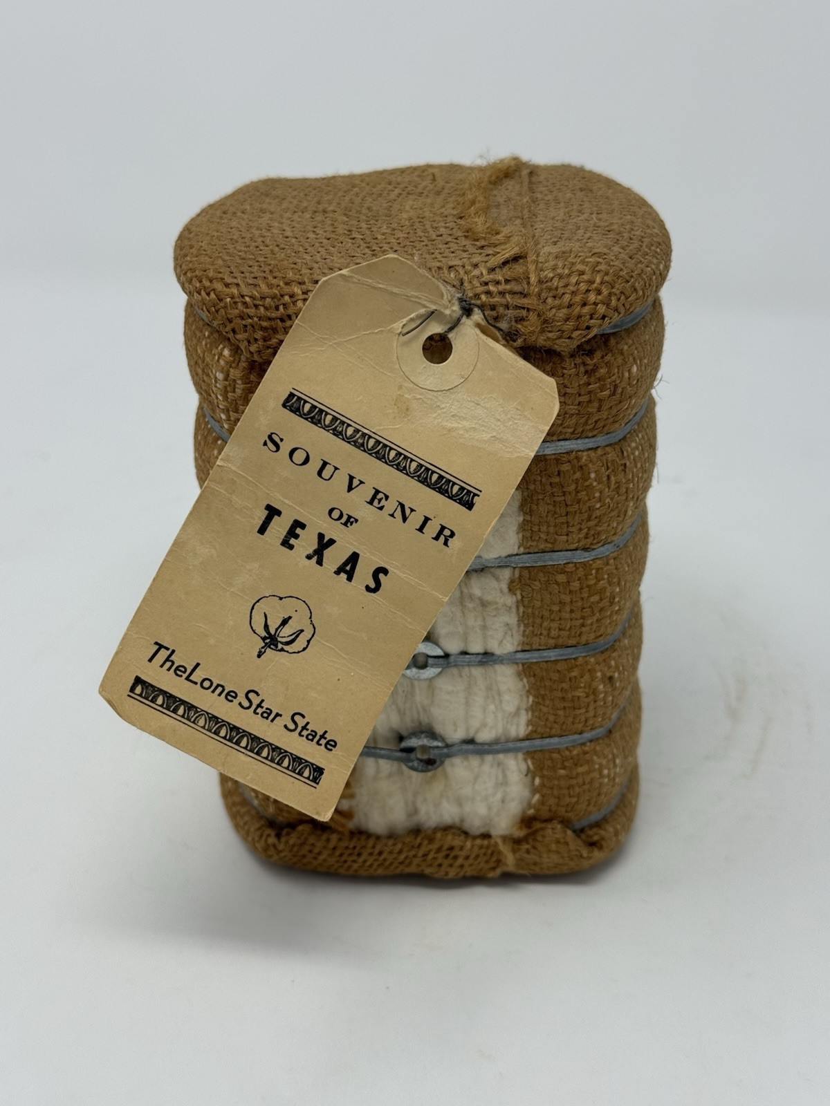 Vintage Miniature Real Cotton Bale Souvenir Texas, The Lone Star State