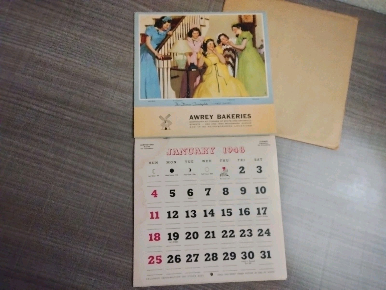 Original 1948 Dionne Quintuplets Calendar ~ Awrey Bakeries Original 1948 Dionne Quintuplets Calendar ~ Awrey Bakeries