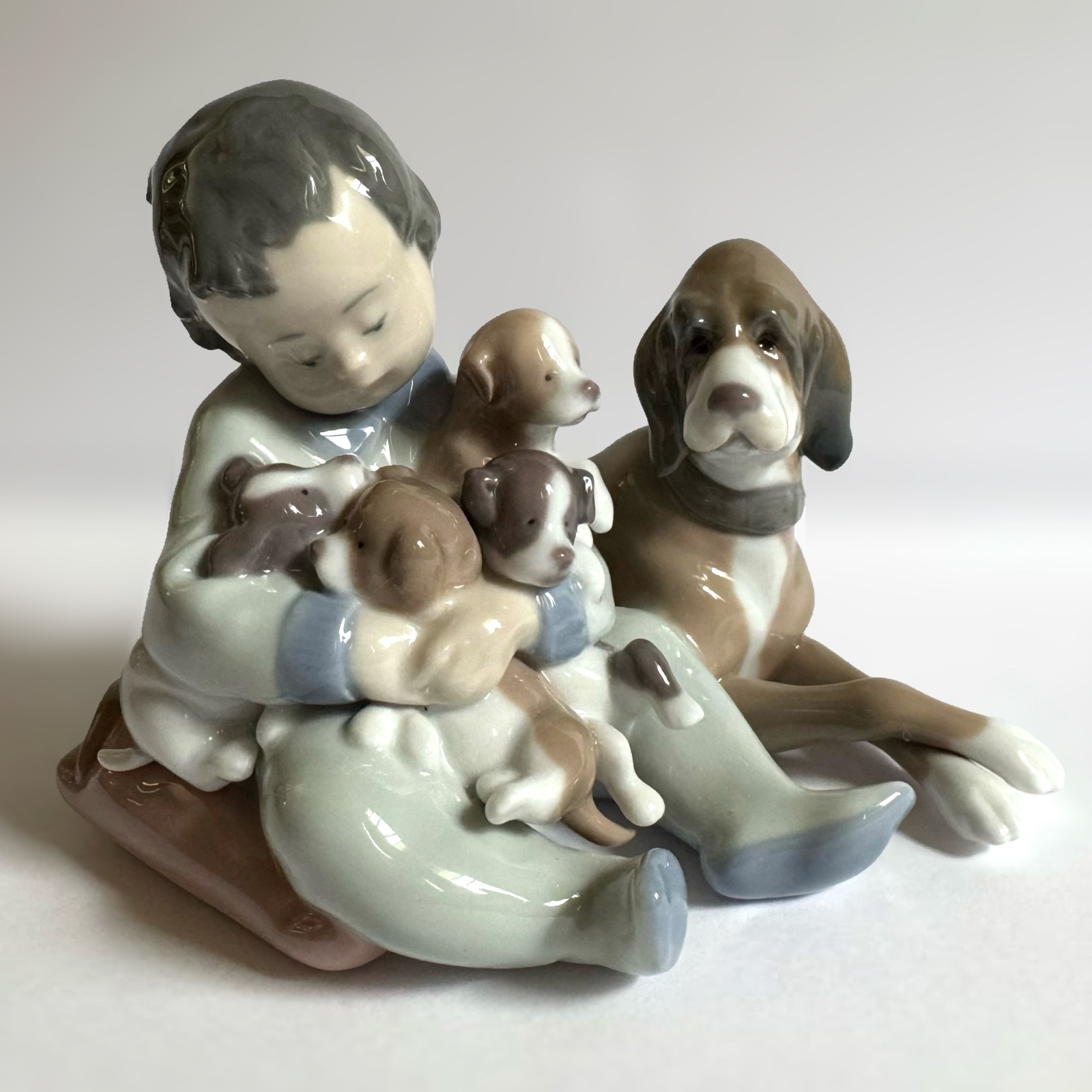 Vtg Lladro New Playmates 5456 Antonio Ramos Boy With Puppies Dog Figurine Spain