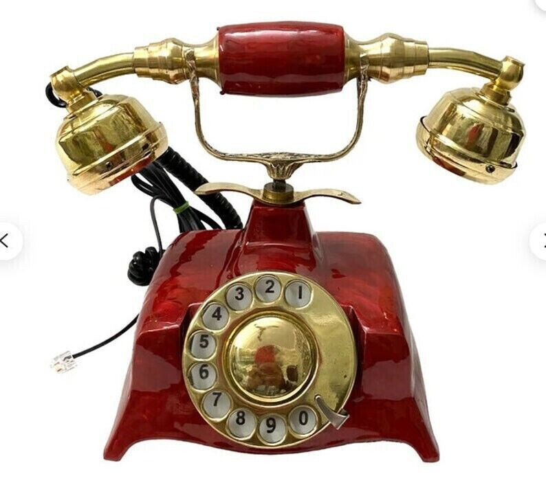 Antique Red Finished Brass Telephone Rotary Phone Old Desiged Victorian Design Antique Red Finished Brass Telephone Rotary Phone Old Desiged Victorian Design